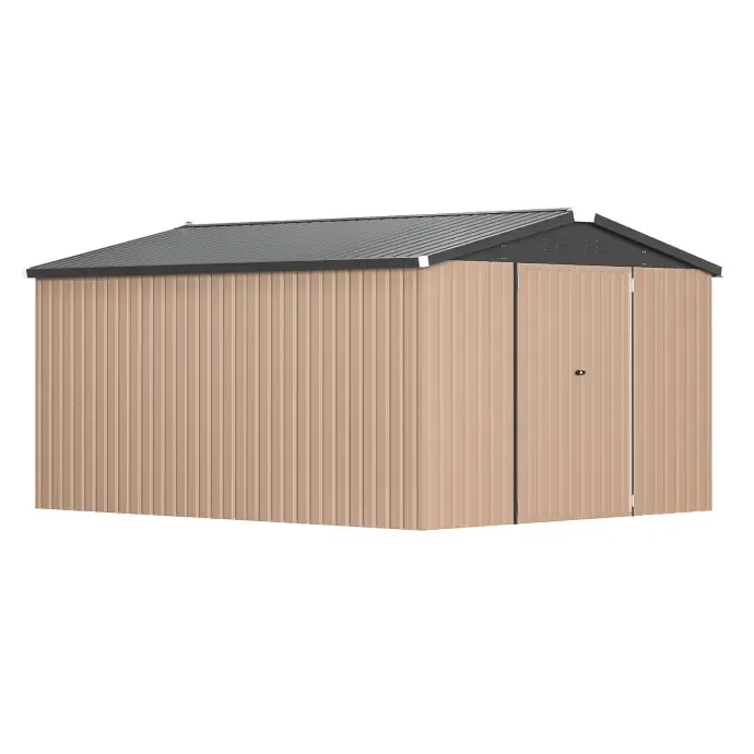 AECOJOY 10'x14' Outdoor Storage Shed, Brown Twice Payment