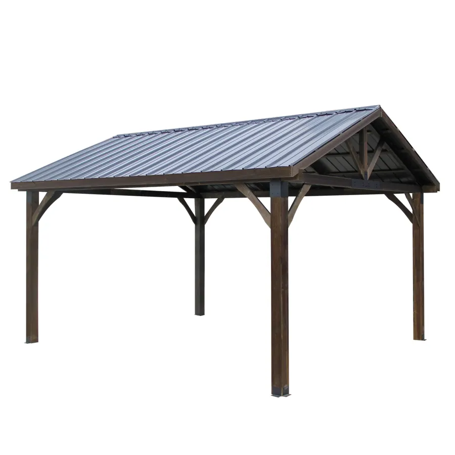 AECOJOY 14' x 12' Hard-Top Gazebo, Wooden Gazebo on Clearance, Outdoor Pergola, Coffee