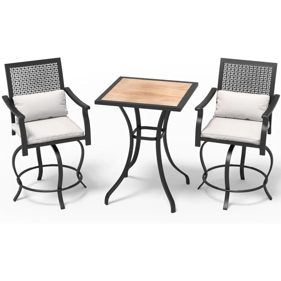 AECOJOY 3 Piece Bar Table and Chairs Set, Dining Table Set with Swivel Barstools