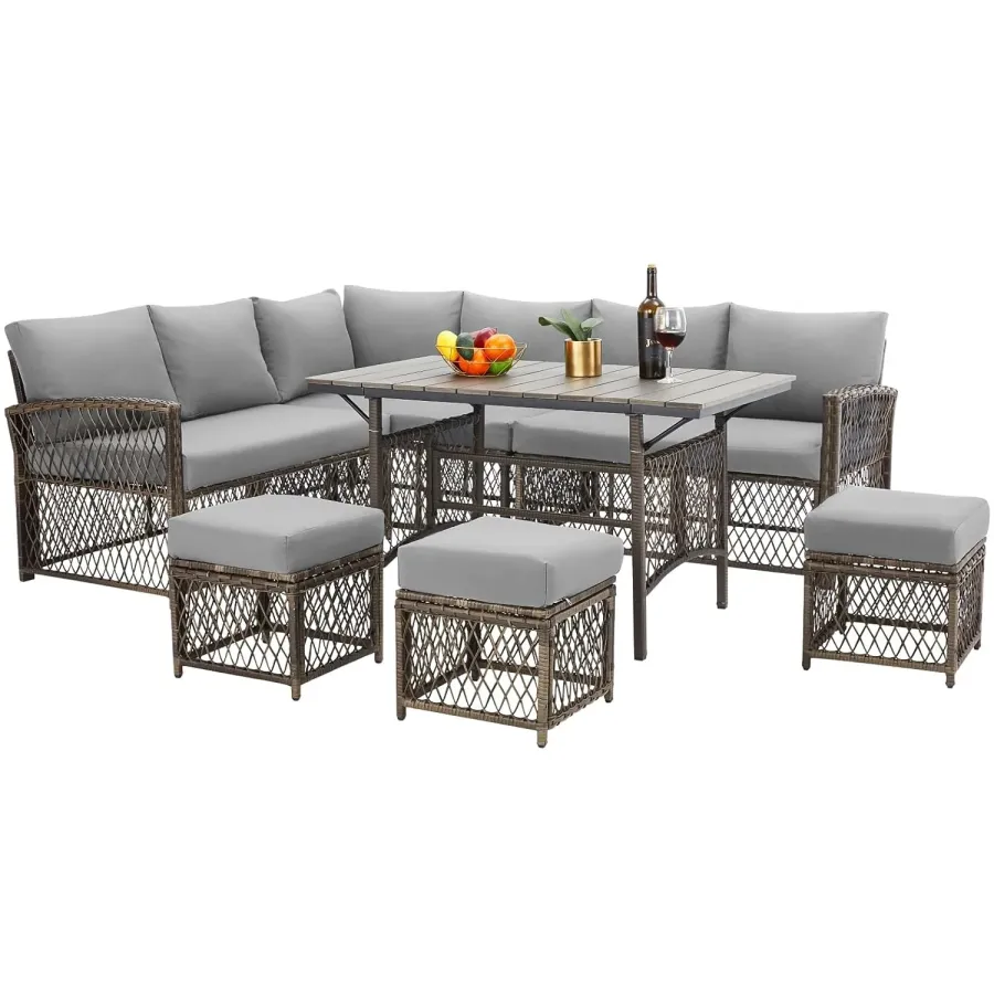 AECOJOY Patio Furniture Set, 7 Pieces Outdoor with Dining Table&Chair