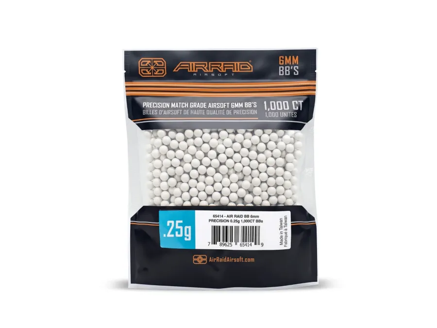 Air Raid 0.25g 6mm Precision Airsoft BBs 1,000ct, White, 1000 6mm