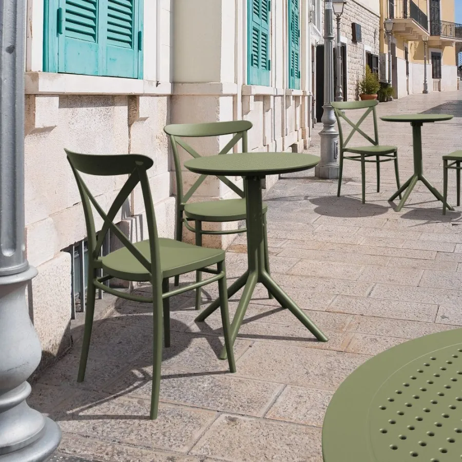 Siesta Cross Bistro Set with Sky 24" Round Folding Table - Olive Green