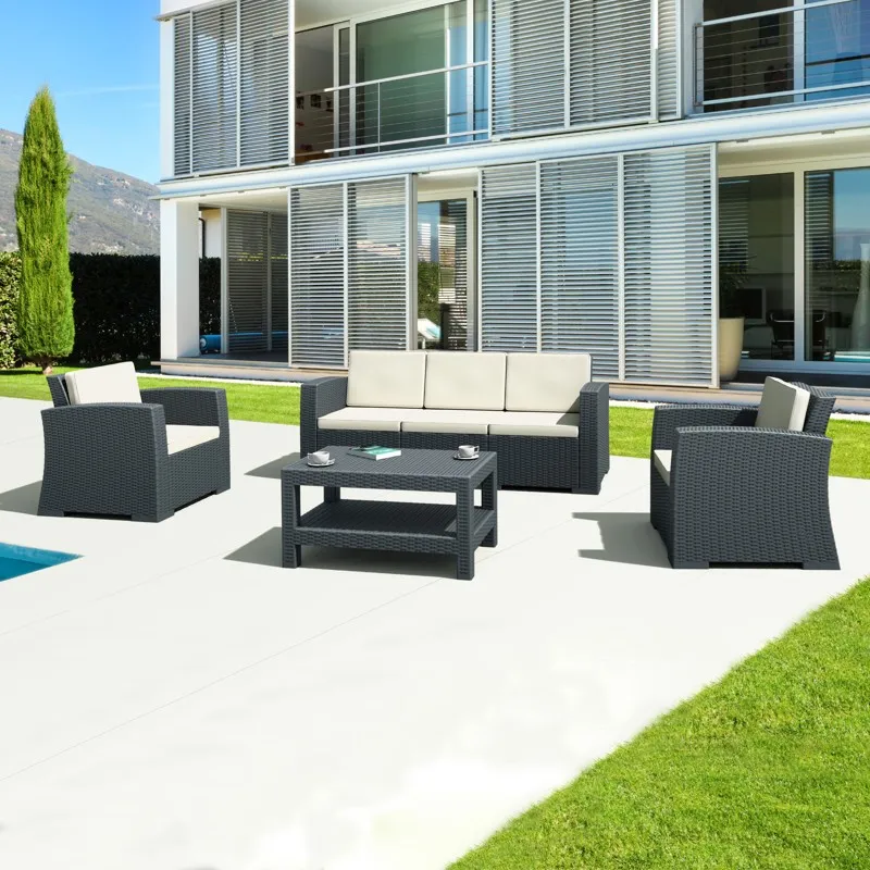WickerLook Monaco 4 Piece XL Sofa Deep Seating Set - Rattan Gray