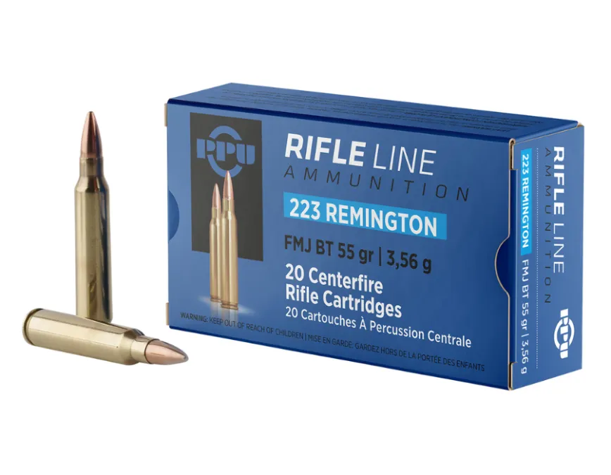 PPU PP223F1 Standard RifleFull Metal Jacket Boat Tail Ammo,.223 Remington, 20