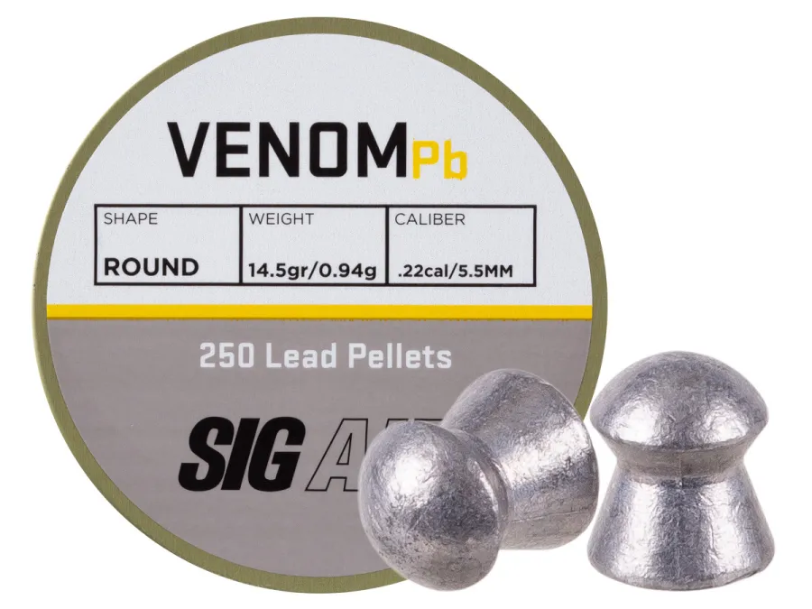 SIG Sauer Venom Pellets,.22 Cal, 14.5 Grains, Round Nose, 250ct