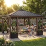 SUNJOY 13×15 Aluminum Framed Hard Top Gazebo with Planters and Ceiling Hook