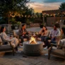 SUNJOY 28 Inch Round Stainless Steel Smokeless Fire Pit with PVC Cover and Poker – Triangle Pattern & Gray